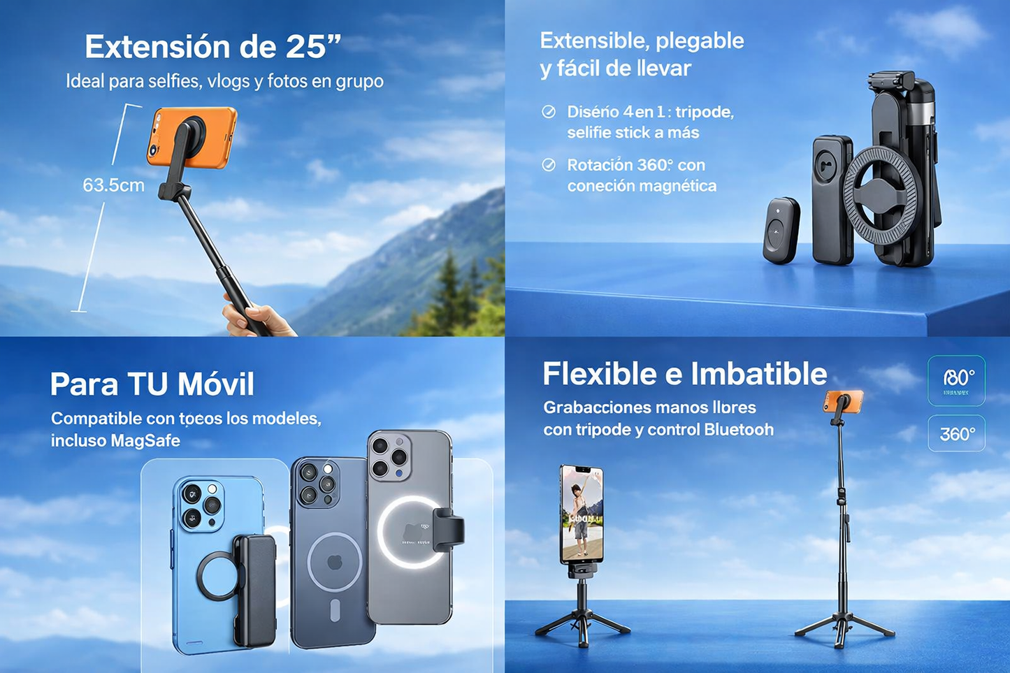 Palo selfie magnético 360º